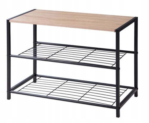 Półka na buty metalowa regał 2 poziomy czarna 30x63x43cm