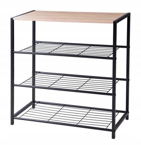 Półka na buty metalowa regał 3 poziomy czarna 30x63x63cm