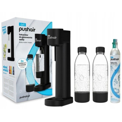 Saturator do wody Dafi PushAir + 2x butelka 0,7 L + nabój CO2 zestaw czarny