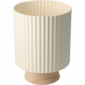 Doniczka metalowa osłonka na drewnianej nodze kremowa 18x23 cm
