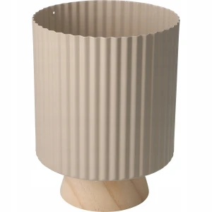 Doniczka metalowa osłonka na drewnianej nodze beżowa 18x23 cm