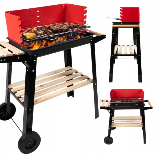 Grill węglowy ogrodowy prostokątny przenośny duży 82,5x33x84cm