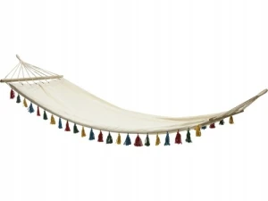 Hamak ogrodowy jednoosobowy z frędzlami ecru 100x200cm