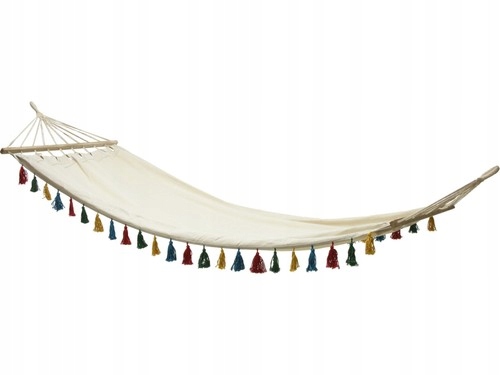 Hamak ogrodowy jednoosobowy z frędzlami ecru 100x200cm