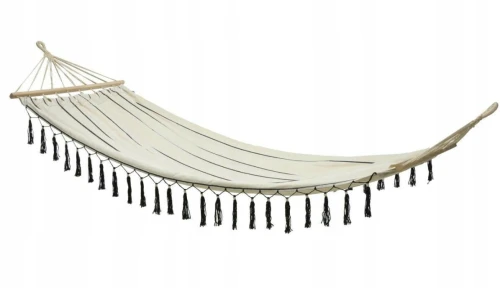 Hamak ogrodowy jednoosobowy z frędzlami biało-czarny 100x200cm