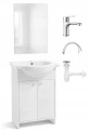 Zestaw łazienkowy szafka z umywalką lustrem baterią i syfonem 85x65cm stojąca biała Diana