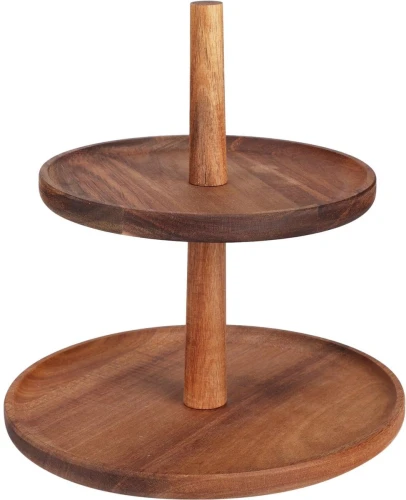 Patera bambusowa do ciast klasyczna 2-poziomowa drewniana 23x23 cm