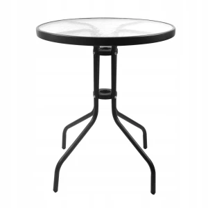 Stolik ogrodowy kawowy okrągły szklany blat czarny 60x70cm