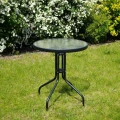 Stolik ogrodowy kawowy okrągły szklany blat czarny 60x70cm