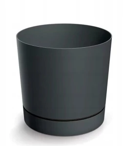 Doniczka plastikowa osłonka okrągła z podstawką ciemny szary 23,9 cm Tubo