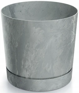 Doniczka plastikowa osłonka okrągła z podstawką beton szara 14,8 cm Tubo