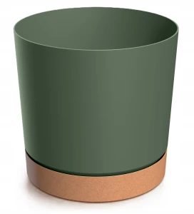 Doniczka plastikowa osłonka okrągła z podstawką zielona 29,2 cm Tubo