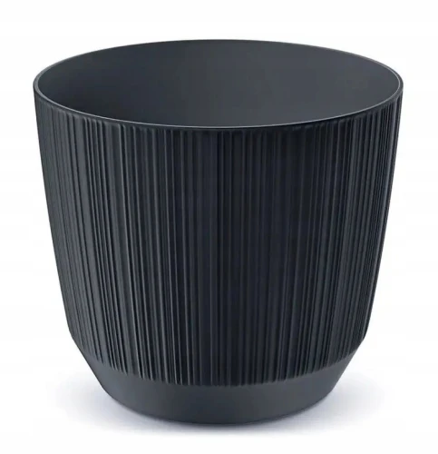 Doniczka plastikowa okrągła osłonka ryflowana antracyt 12,6 cm Ryfo