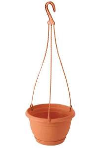 Doniczka wisząca plastikowa z haczykiem i podstawką terakota 24cm Agro