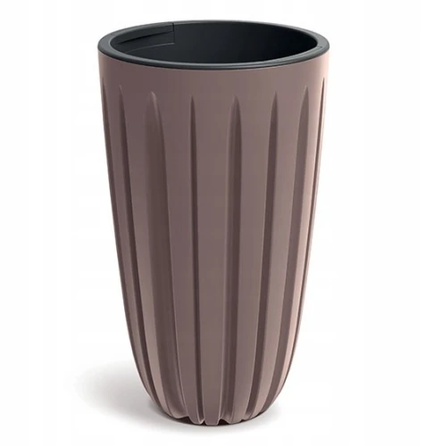 Doniczka plastikowa osłonka ryflowana wysoka brązowa marsala 29cm Wario