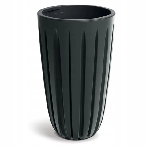 Doniczka plastikowa osłonka ryflowana wysoka czarna węgiel 29cm Wario