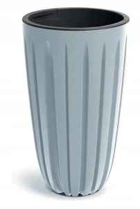 Doniczka plastikowa osłonka ryflowana wysoka jasny szary 29cm Wario