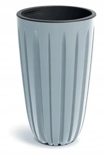 Doniczka plastikowa osłonka ryflowana wysoka jasny szary 29cm Wario
