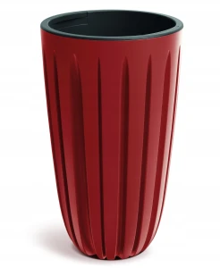 Doniczka plastikowa osłonka ryflowana wysoka czerwony retro 29cm Wario