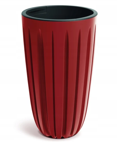 Doniczka plastikowa osłonka ryflowana wysoka czerwony retro 29cm Wario