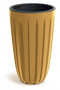 Doniczka plastikowa osłonka ryflowana wysoka musztardowa 29cm Wario