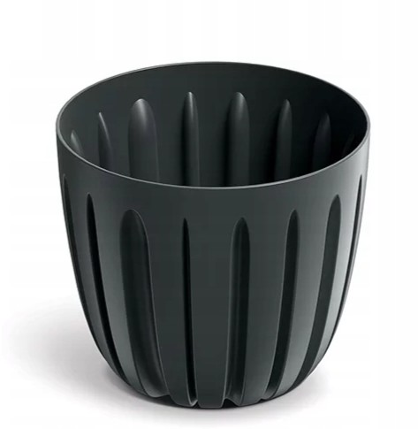 Doniczka plastikowa osłonka ryflowana czarna węgiel 16,8cm Wario
