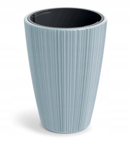 Doniczka plastikowa osłonka ryflowana z wkładem wysoka jasny szary 39cm Oro