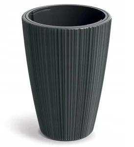 Doniczka plastikowa osłonka ryflowana z wkładem wysoka ciemny szary 39cm Oro