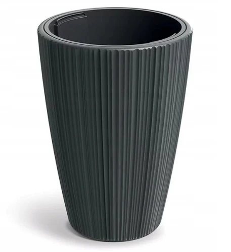 Doniczka plastikowa osłonka ryflowana z wkładem wysoka ciemny szary 39cm Oro