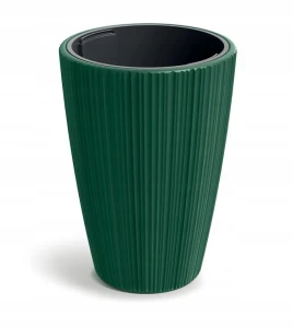Doniczka plastikowa osłonka ryflowana z wkładem wysoka zielona 39cm Oro
