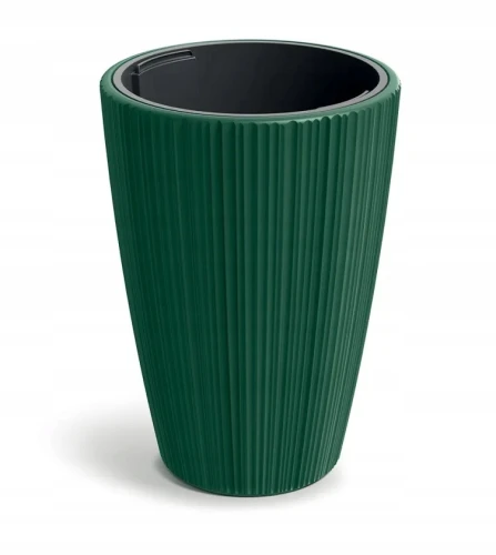 Doniczka plastikowa osłonka ryflowana z wkładem wysoka zielona 39cm Oro