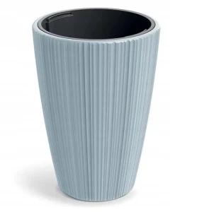Doniczka plastikowa osłonka ryflowana z wkładem wysoka jasny szary 29,8cm Oro