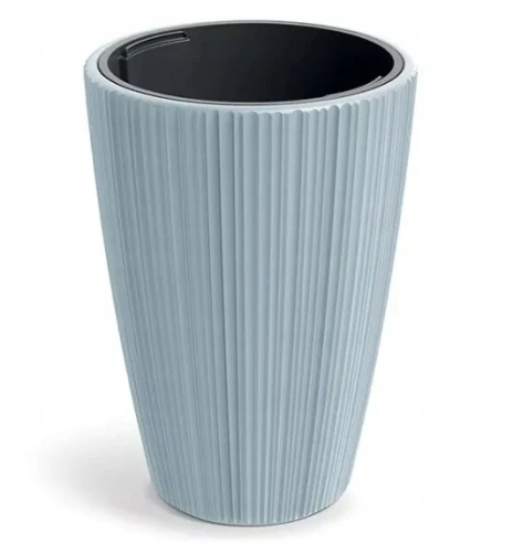 Doniczka plastikowa osłonka ryflowana z wkładem wysoka jasny szary 29,8cm Oro