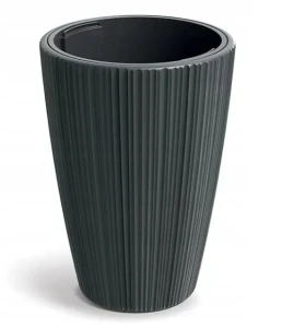 Doniczka plastikowa osłonka ryflowana z wkładem wysoka ciemny szary 29,8cm Oro