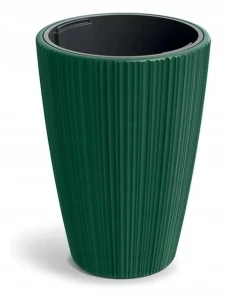 Doniczka plastikowa osłonka ryflowana z wkładem wysoka zielona 29,8cm Oro