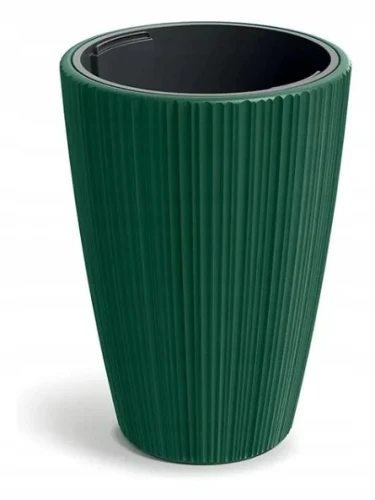 Doniczka plastikowa osłonka ryflowana z wkładem wysoka zielona 29,8cm Oro