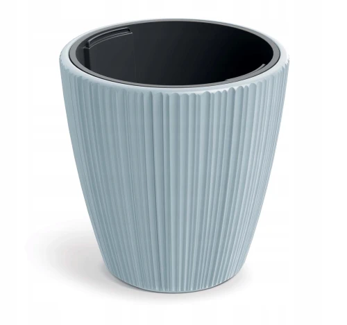 Doniczka plastikowa osłonka ryflowana z wkładem jasny szary 47cm