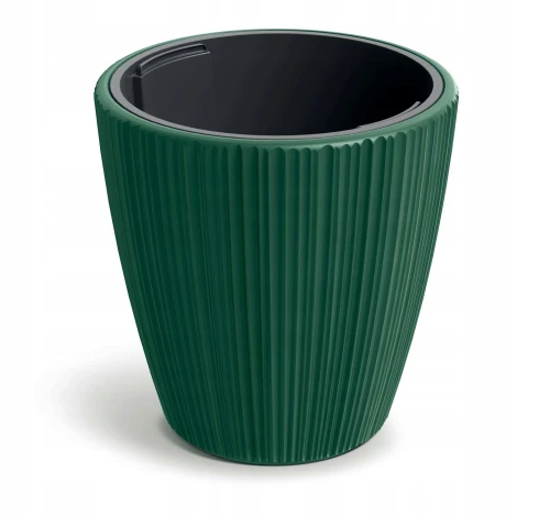 Doniczka plastikowa osłonka ryflowana z wkładem zielona 47cm Oro