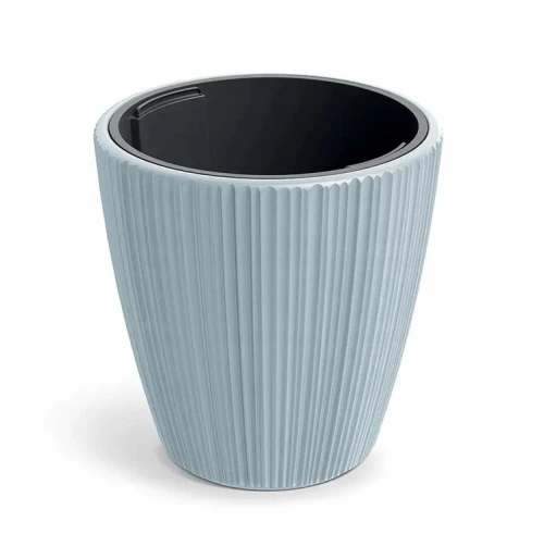 Doniczka plastikowa osłonka ryflowana z wkładem jasny szary 34,9cm Oro