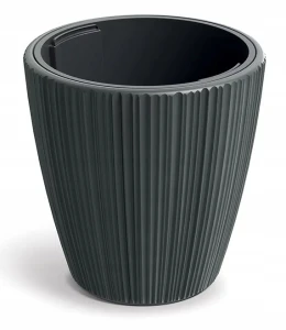 Doniczka plastikowa osłonka ryflowana z wkładem ciemny szary 34,9cm Oro