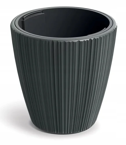 Doniczka plastikowa osłonka ryflowana z wkładem ciemny szary 34,9cm