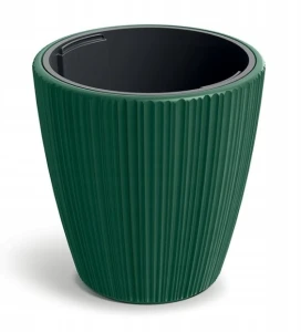 Doniczka plastikowa osłonka ryflowana z wkładem zielona 34,9cm Oro