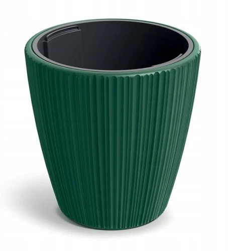 Doniczka plastikowa osłonka ryflowana z wkładem zielona 34,9cm Oro