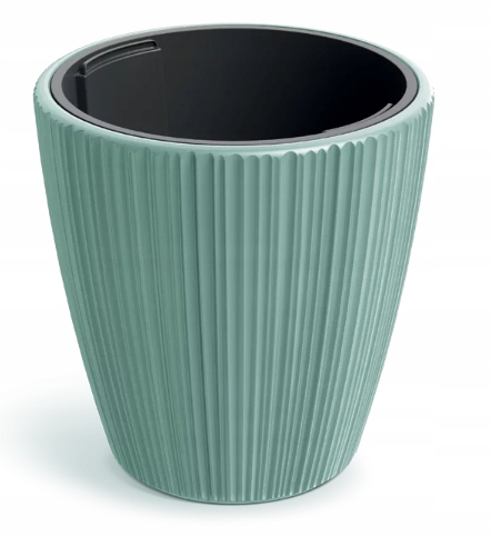 Doniczka plastikowa osłonka ryflowana z wkładem szałwia 29,9cm