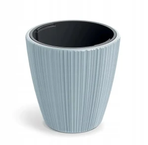 Doniczka plastikowa osłonka ryflowana z wkładem jasny szary 29,9cm Oro