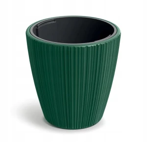 Doniczka plastikowa osłonka ryflowana z wkładem zielona 29,9cm Oro