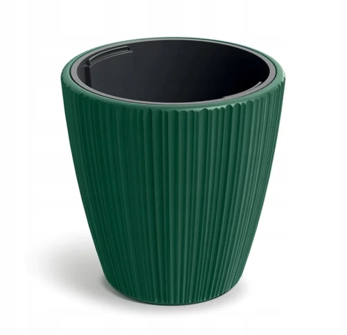Doniczka plastikowa osłonka ryflowana z wkładem zielona 29,9cm