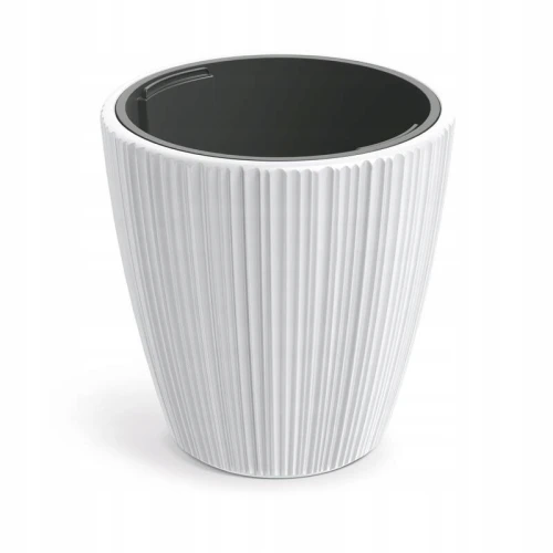 Doniczka plastikowa osłonka ryflowana z wkładem biała 23,9cm