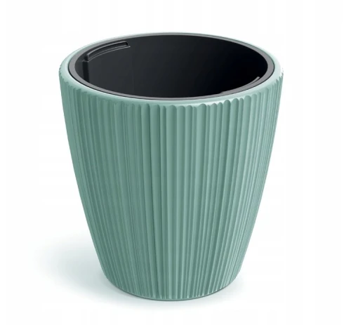 Doniczka plastikowa osłonka ryflowana z wkładem szałwia 23,9cm Oro