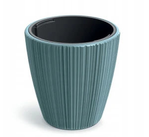 Doniczka plastikowa osłonka ryflowana z wkładem niebieski 23,9cm Oro